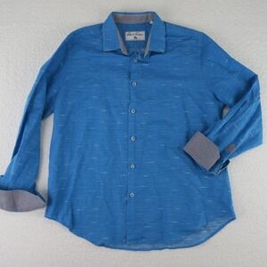Robert Graham Linen Flip Cuff Button‎ Up Shirt Mens XL Blue SEE MEASUREMENTS